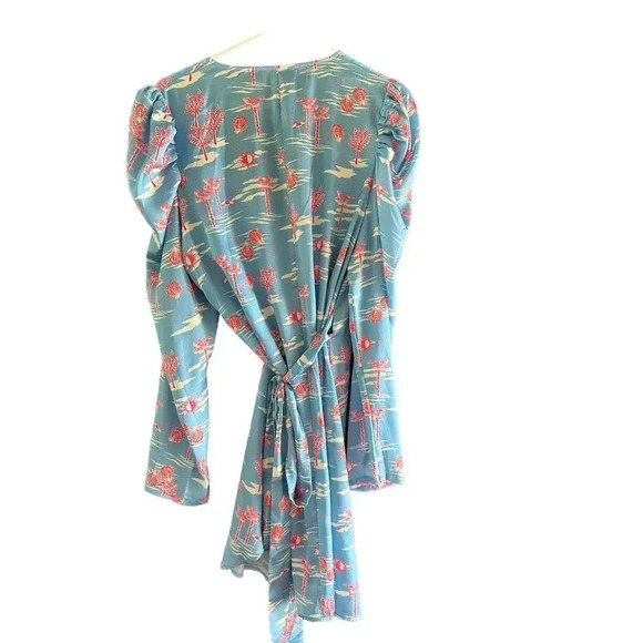 Never Fully Dressed Women's Blue & Pink V-Neckline Wrap Mini Dress Size 12 - Picture 1 of 3